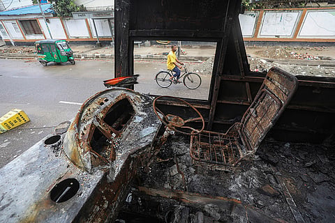 Burnt vehicle in Dhaka